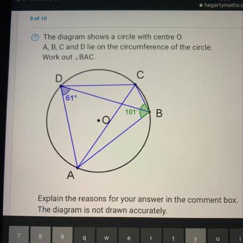 The diagram shows a circle with centre 0.

A, B, C and D lie on the circumference of the circle.
W