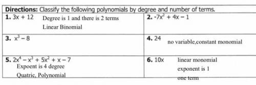 Directions:Classify the following polynomials by degree and number of terms.

ANYONE PLEASE HELP M