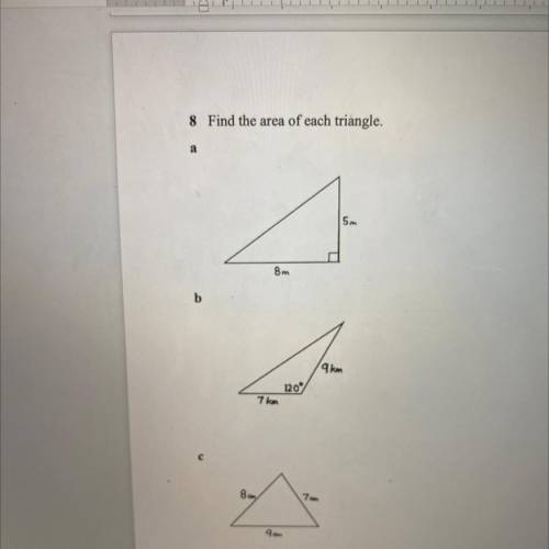 Find the area of each triangle