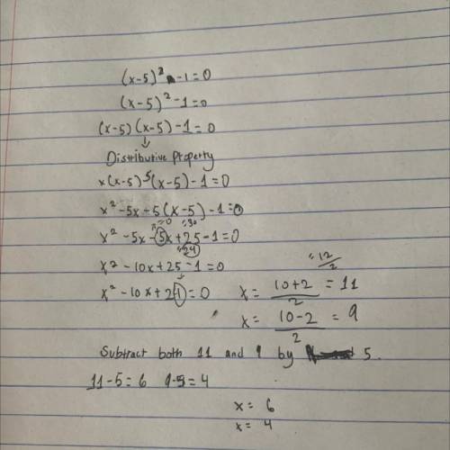 (x-5)^2-1=0
tìm x giúp mik vs