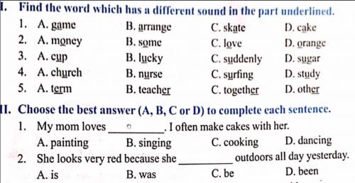 EX ENGLISH : find the word which has a different sound in the part underlined