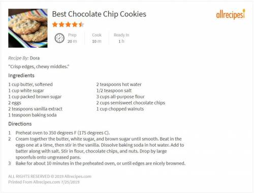 Below is a recipe for chocolate chip cookies. The recipe makes 27 cookies. How many teaspoons of va