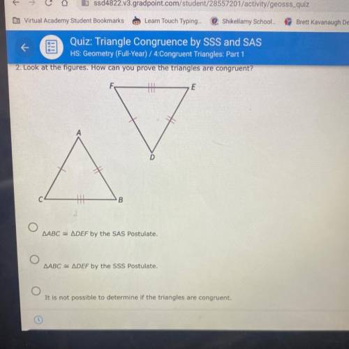 Look at the figures how can u prove the triangles are congruent is it
A)
B)
C)