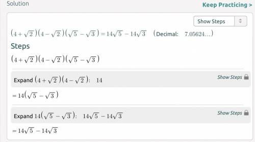 Simplify I) (4+√2) (4-√2)  ii) (√5- √3) whole square