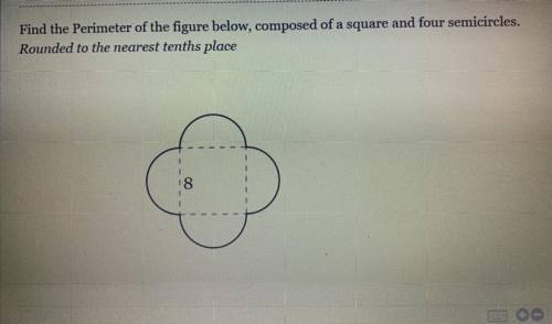 Find the Perimeter of the figure below, composed of a square and four semicircles. Rounded to the n