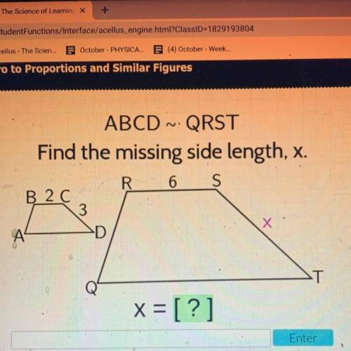 ABCD ~. QRST
Find the missing side length, x