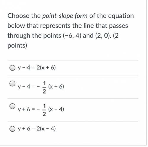 Choose the point-slope form of the equation below that represents the line that passes through the