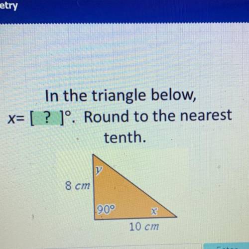 In the triangle below,

x= [ ? ]°. Round to the nearest
tenth.
8 cm
190°
х
10 cm