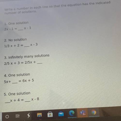 Please help write a number for each equation that indicates number of solutions