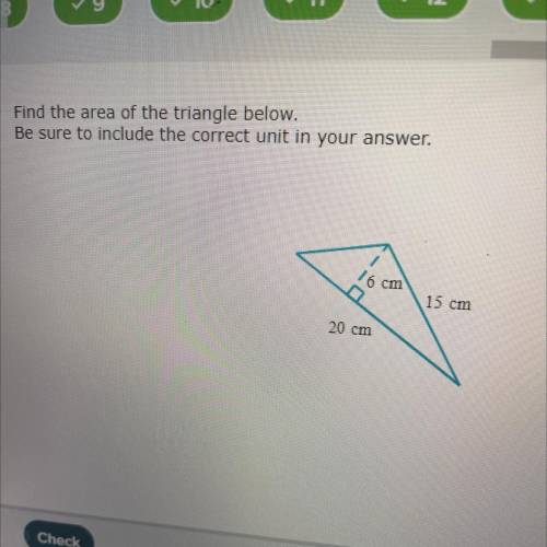 Find the area of the triangle 
20cm
6cm
15cm