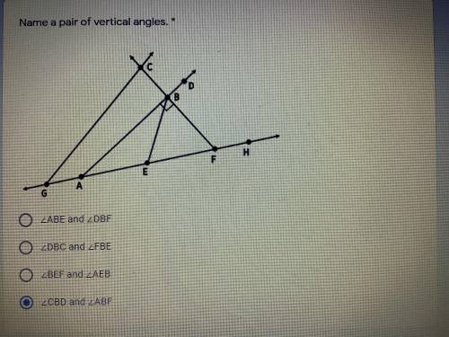 Name a pair of vertical angles