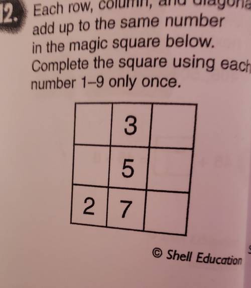 each row, column, and diagonal add up to the same number in the magic square below. Complete the sq