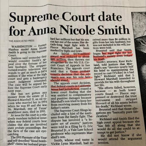 Anna nicole smith

Who should hold jurisdiction in the case? 
Should Anna get the money?