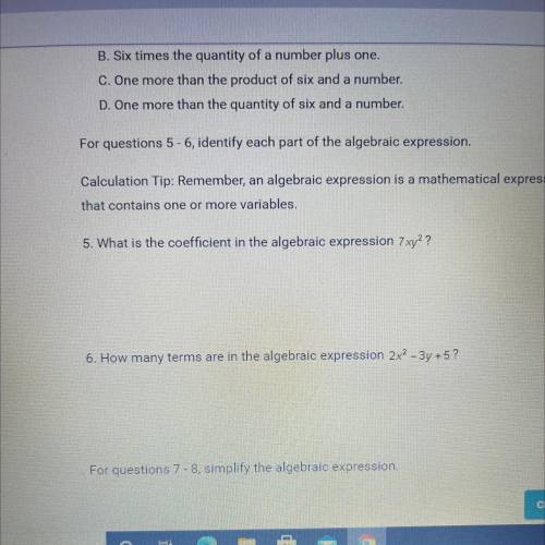 How many terms are in the algebraic expression 2x2 - 3y +5?
show work
