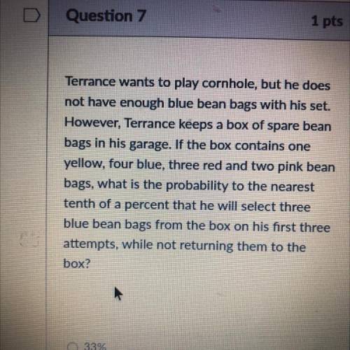 Terrance wants to play cornhole, but he does

not have enough blue bean bags with his set,
However