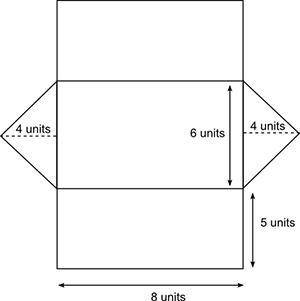 The net of an isosceles triangular prism is shown. What is the surface area, in square units, of th