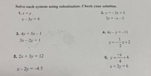 Solve each system using substitution. Check your solution.