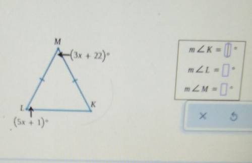 M angle l=(5x+1) and m angle m=(3x+22)