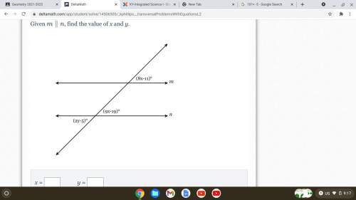 Given m\parallel nm∥n, find the value of x and y.