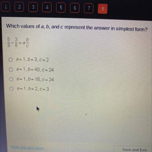 Which values of a, b, and c represent the answer in simplest form?
