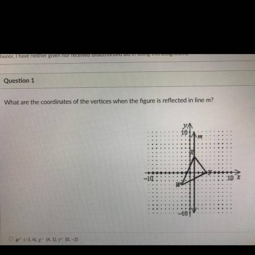 Bents

Question 1
1 pts
ts
What are the coordinates of the vertices when the figure is reflected i
