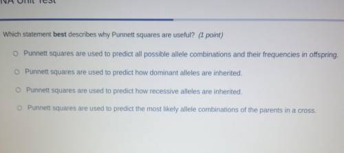 Which statement best describes why Punnett squares are useful? (1 point) Punnett squares are used t