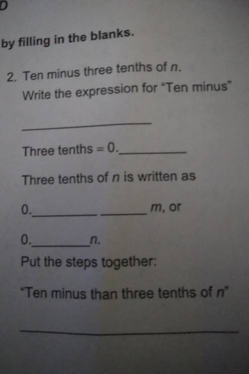 Ten minus three tenths of n algebraic expression