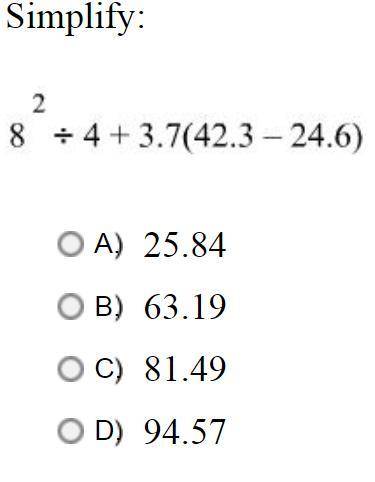 Simplify 8^2 /4+3.7(42.3-24.6)