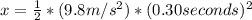 x=\frac{1}{2}*(9.8m/s^2)*(0.30seconds)^{2}
