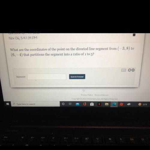 What are the coordinates of the point on the directed line segment from (-3,8) to

(6,-4) that par