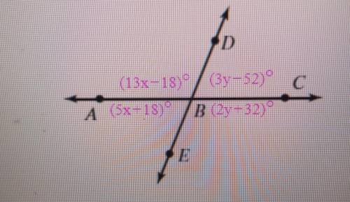 Solve for x and y then find the measurement of each angle