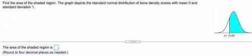Find the area of the shaded region. The graph depicts the standard normal distribution of bone dens
