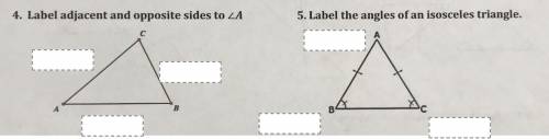 4. Label adjacent and opposite sides to ∠a.
5. Label the angles of an isosceles triangle.