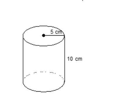 Find the volume of the cylinder. Use 3.14 for π. Question 5 options: 100 cm3 785 cm3 157 cm3 314 cm