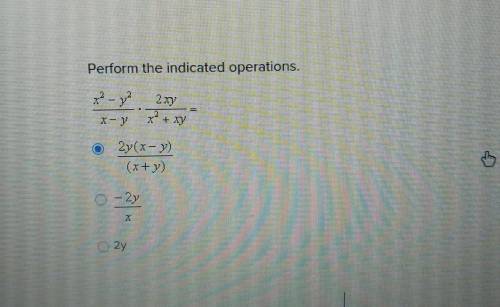 Perform the indicated operation x^2y^2/x-y • 2xy/x^2+xy