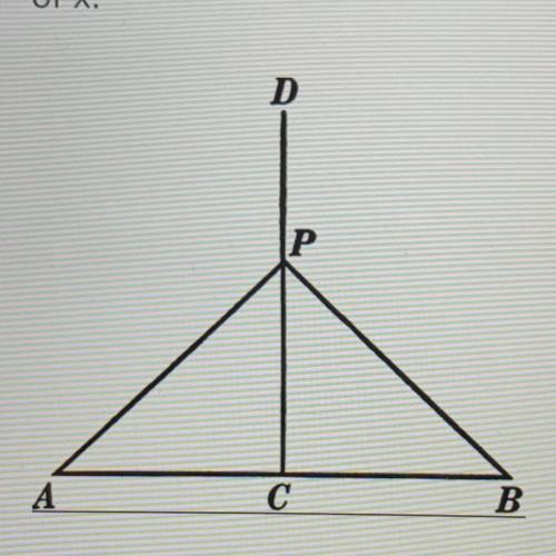 Segment DC is a perpendicular bisector of Triangle APB. If the measure of Angle ACP is 5x + 30, fin