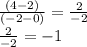 \frac{(4-2)}{(-2-0)}=\frac{2}{-2} \\\frac{2}{-2}= -1