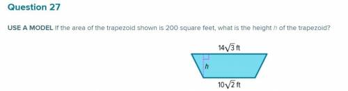If the area of the trapezoid shown is 200 square feet, what is the height h of the trapezoid?