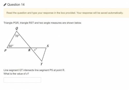 Triangle PQR, triangle RST and two angle measures are shown below

Line segment QT intersects line