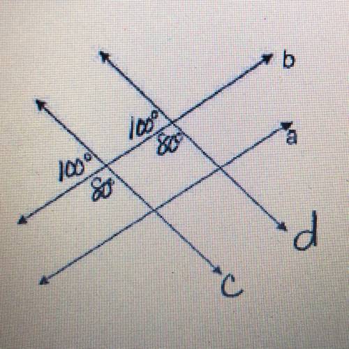 Which lines are parallel? Why?

A) a || b by same side interior angles 
B) c || d by same side int