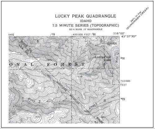 If you were heading north on the Lucky Peak quadrangle, what would be the next quadrangle map you w