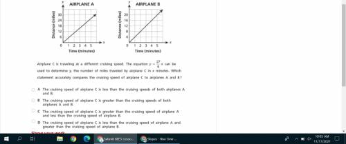 The graphs below show the relationship between elapsed time and by airplane A and airplane B after