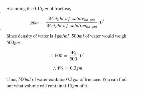 A student is provided with 500 mL of 600 ppm solution of sucrose. What volume of this solution in mi