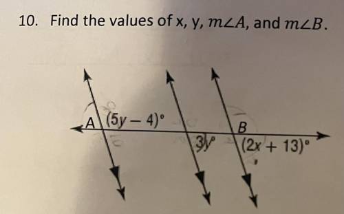 Find the values of x, y, m