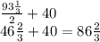 \frac{93\frac{1}{3} }{2} + 40\\46\frac{2}{3} + 40 = 86\frac{2}{3}