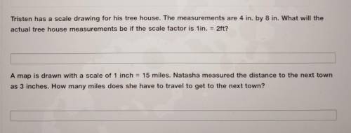 . Tristen has a scale drawing for his tree house. The measurements are 4 in. by 8 in. What will the