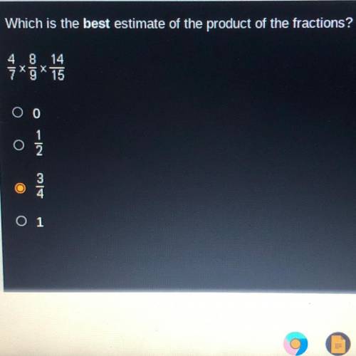 What is the best estimate of the product of 4/7 multiplied 8/9 multiplied by 14/15