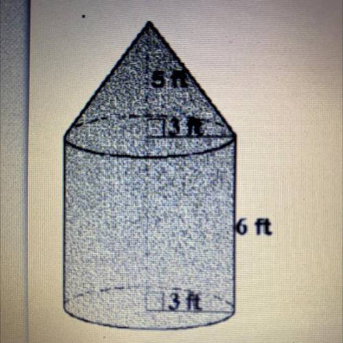 A cone with a radius of 3 feet and a height of 5 feet is placed on top of a cylinder as shown. Find