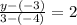 \frac{y - ( - 3)}{3 - ( - 4)}  = 2