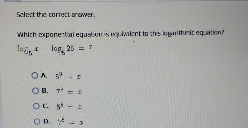 Which exponential equation is equivalent to this logarithmic equation